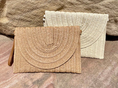 Olive James. Bags Vanilla Demi Straw Clutch Bag