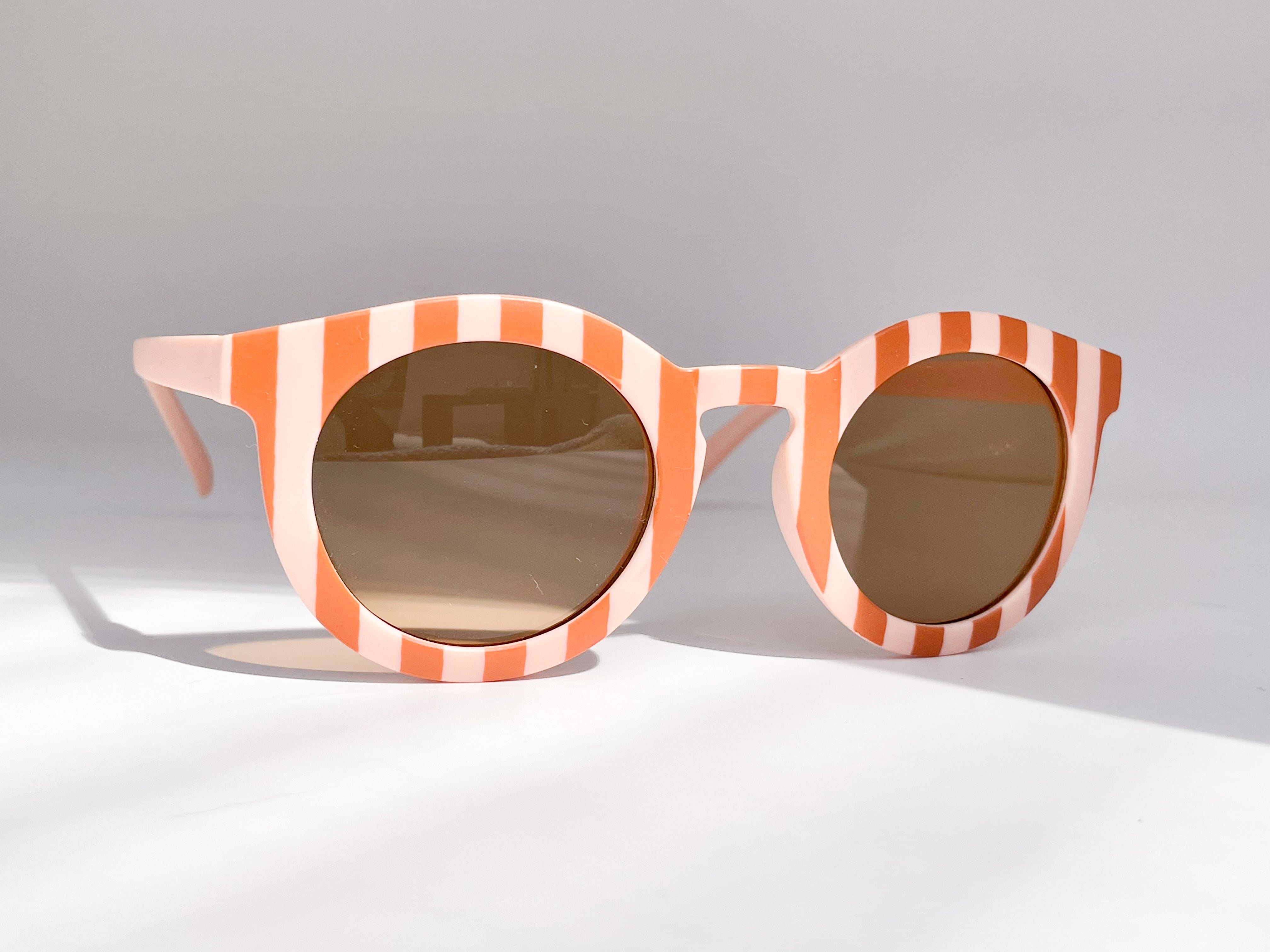 Olive James. Sunglasses Tan and Blush Striped Sweetie sunglasses for kids