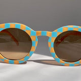 Olive James. Sunglasses Tangerine and Blue Checkers Sweetie sunglasses for kids